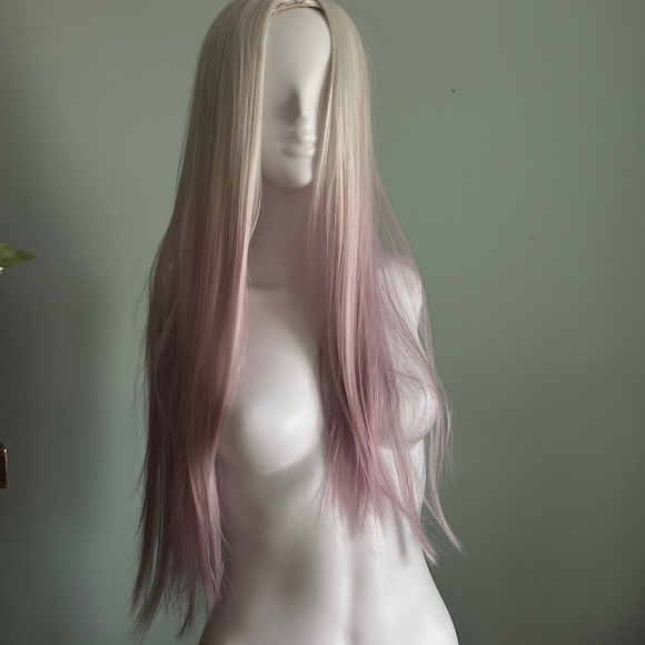 Extra Long Platinum Blonde/Pink Ombré Cosplay Synthetic Wig main image 6